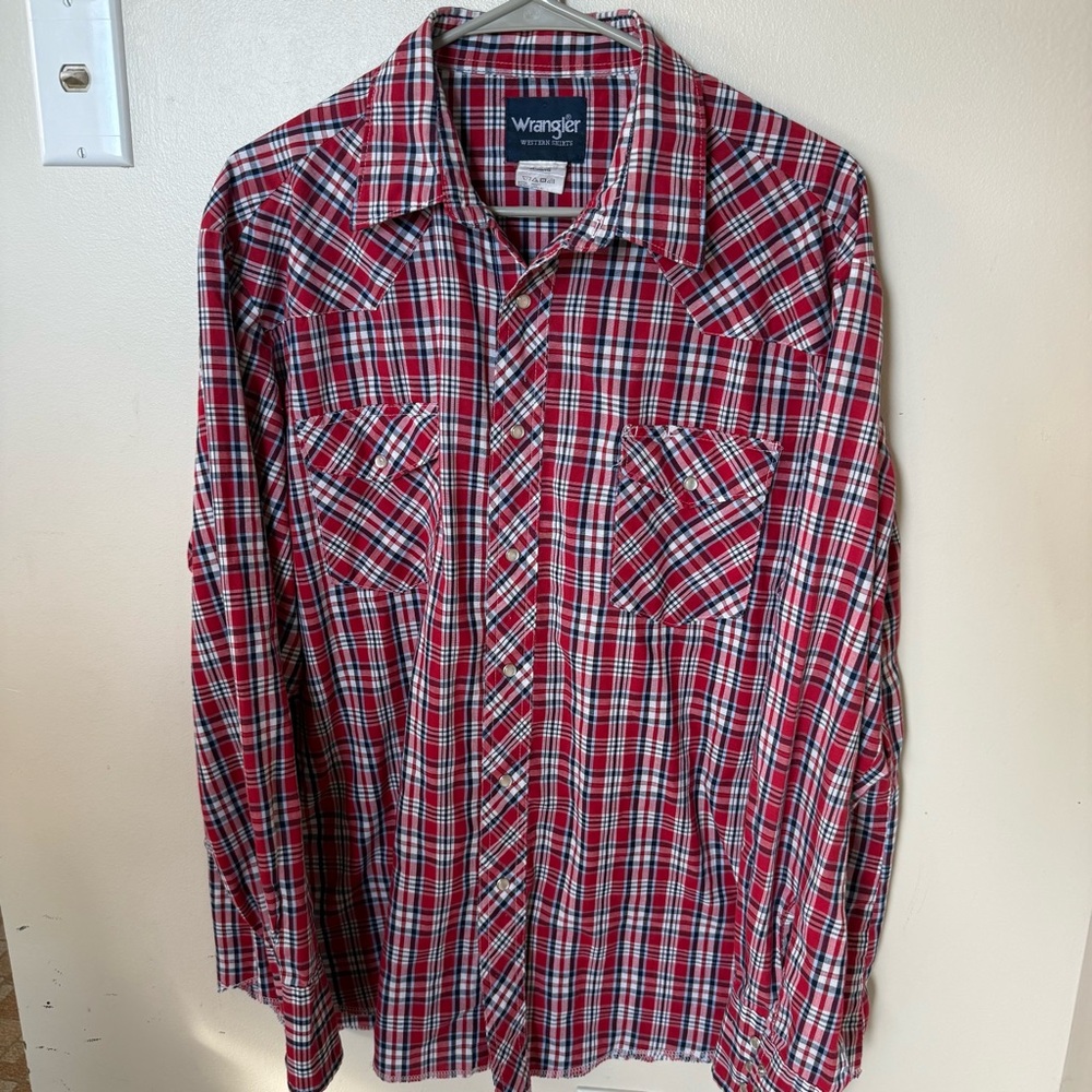 Wrangler Red and Blue Plaid Pearl Snap